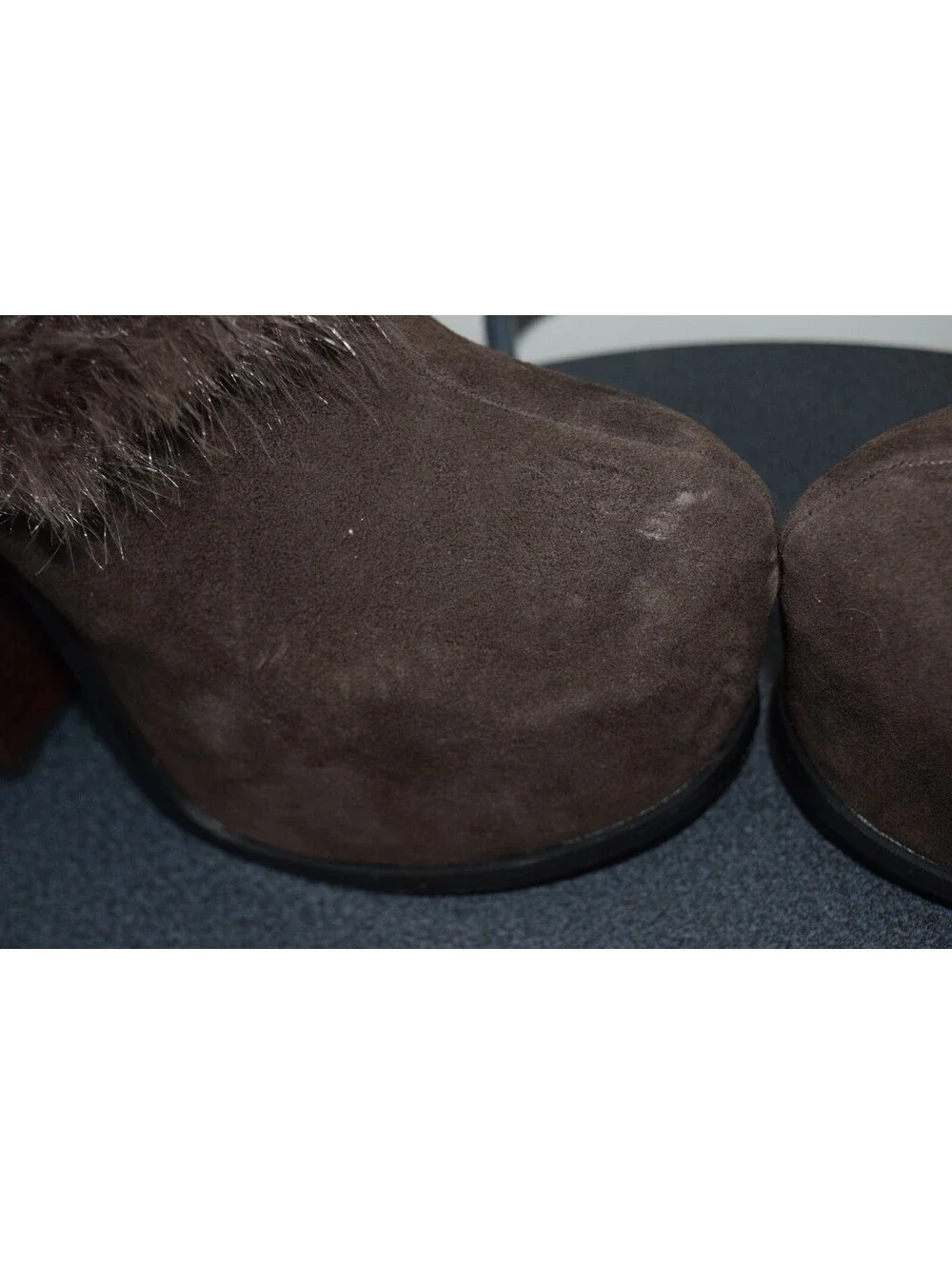 Dolls Kill Fur Trim Suede Platform Boots Brown Chunky Heel Mid-Calf, Size 10